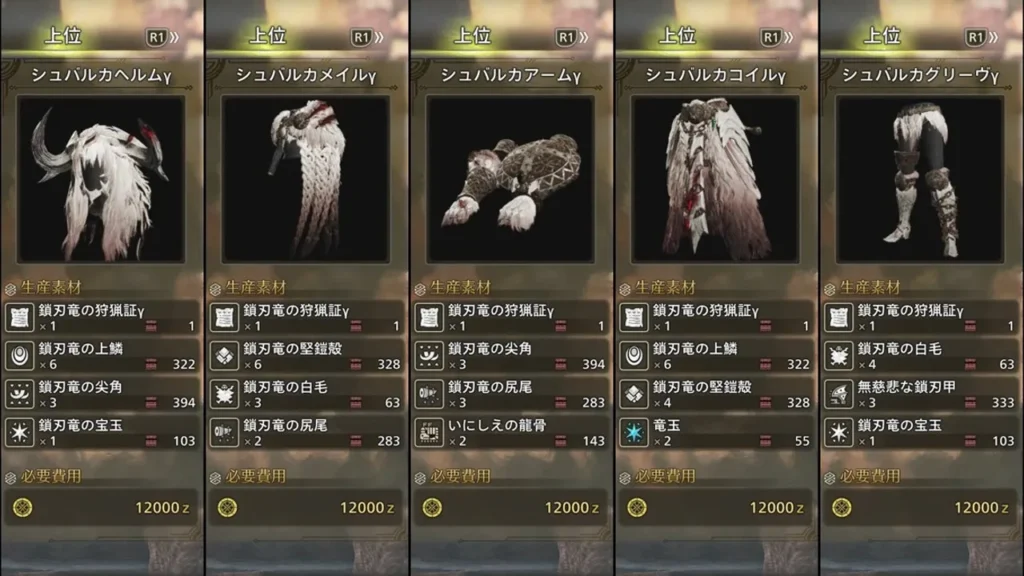 歴戦王アルシュベルの防具シュバルカγの女性防具一式