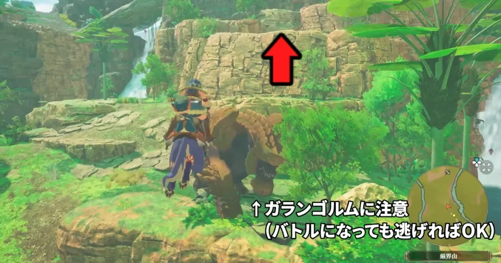 近くにガランゴルムがいる壁を登る