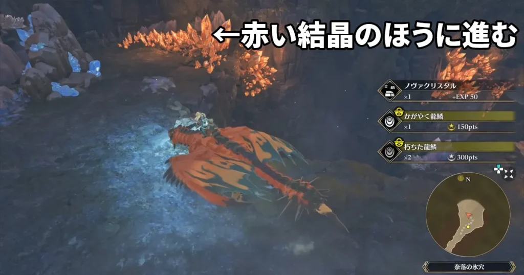 奈落の氷穴：赤い結晶のほうに進む