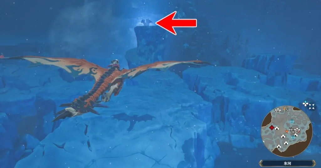 一段高い氷の上にイヴェルカーナがいる