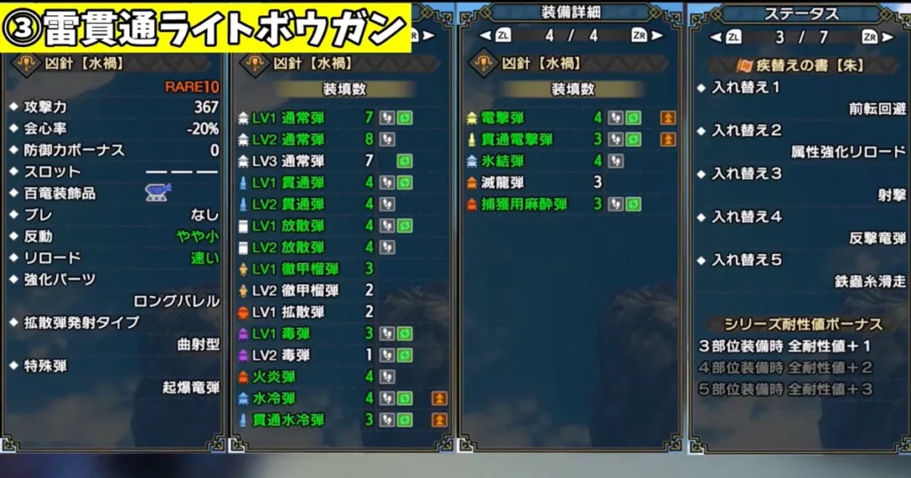 狂化型「雷」属性貫通ライトボウガン装備1