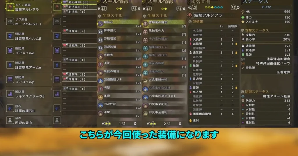 歴戦王レ・ダウのフリチャレで使った装備一式