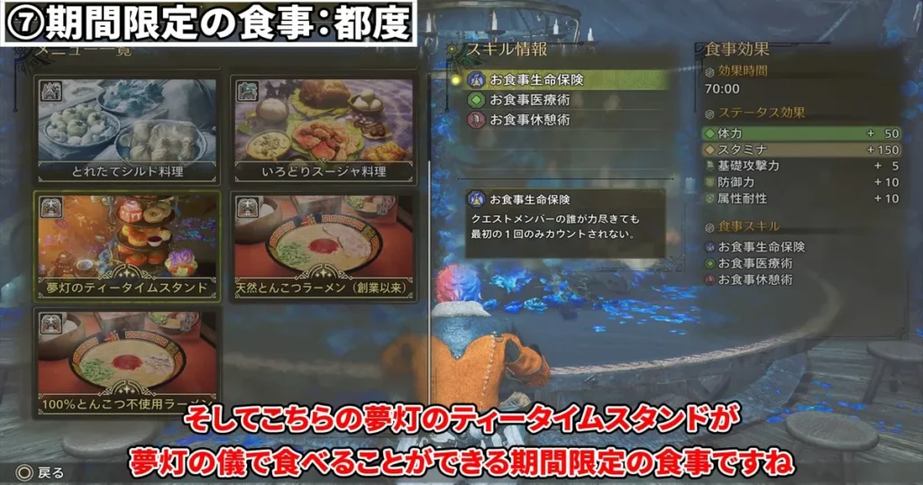 ⑦期間限定の食事